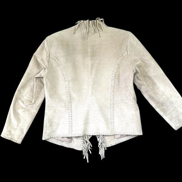 Chico's Taupe 100% Leather Fringe Jacket - Picture 2 of 8